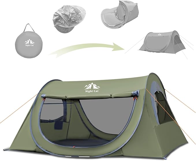 Night Cat Pop-up Camping Tent: 2 Person Tent Waterproof Instant Easy Setup Tunnel Tent