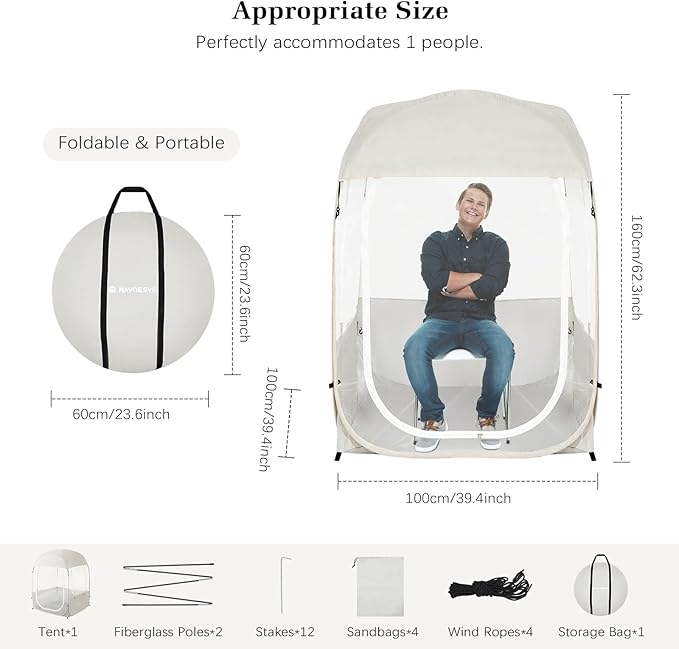 Raynesys Sports Tent, Portable & Foldable Pop Up Tents Shelter with Carry Bag, Instant Weather Proof Clear View Bubble Tent for Fishing, Camping, Watching Sports Events