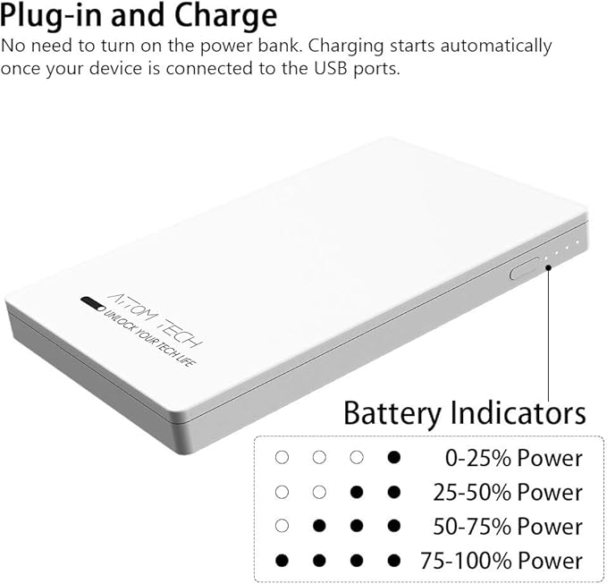 Dual USB Output Super Slim Power Bank Ultra Thin, 3000mAh Portable Charger Mini External Phone Battery Pack Small Dual Outlet, Emergency Phone Power Backup (White)