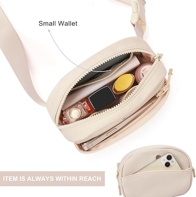 WESTBRONCO Fanny Packs for Women Men, Small Belt Bag Nylon, Lightweight Fashion Waist Packs, Mini Crossbody Bags with Adjustable Strap for Workout Running Traveling(Beige)
