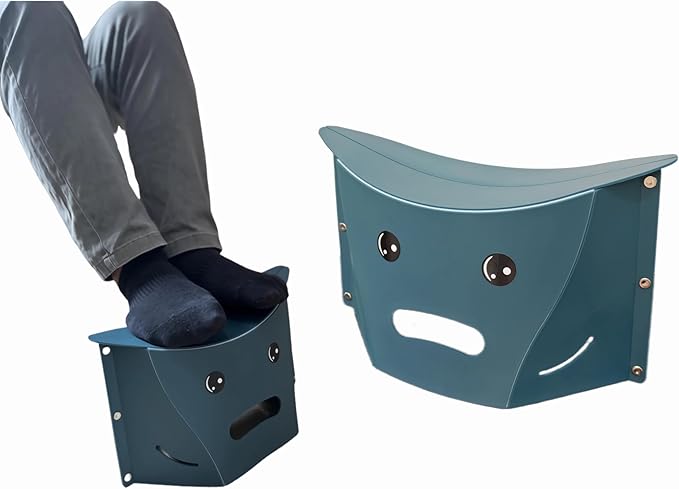 Foldable footrest for Desk and Travel - Foot Stool for Under Office Desk or Airplane Foot Rest for air Travel Comfort (Blue)