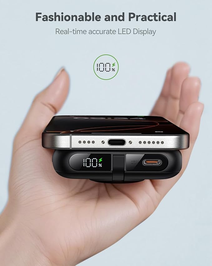 Magnetic Portable Charger for iPhone and Apple Watch, 10000mAh Wireless Power Bank PD 20W USB-C Fast Charging Battery Pack with Stand for iPhone Air 17/16/15/14/13/12 Pro Max、iWatch 11-1/SE/Ultra 3-1