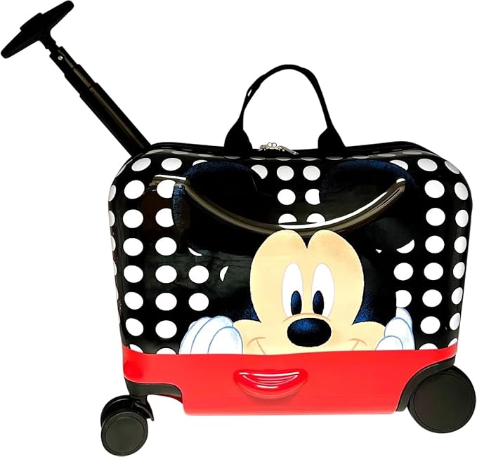 Disney Mickey Mouse 2-in-1 Kids 18” Suitcase & Ride-On Luggage -Lightweight Tow-Along Toddler Luggage With Wheels