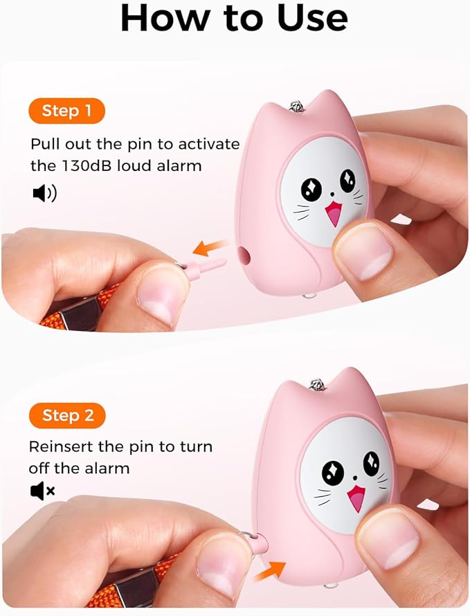 ESSAGER Personal Safety Alarm for Women, 130dB Loud Siren, Replaceable Battery, Built-in LED Light, Portable Keychain & Carabiner. Self Defense Security Alarm for Kids, Seniors(Pink)