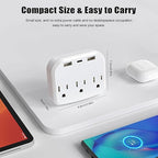 HITRENDS - Outlet Extender, with a Place to Put Your Phone and 2 USB-A and 1 USB Type-C Multi Plug Wall Outlet, Suitable for Bedrooms, Living Rooms, Offices, and Travel