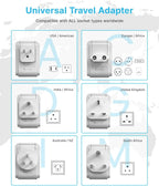 VINTAR Universal Travel Adapter Kit, International Power Adapter with 3 USB Ports (2 USB C) 4 AC Outlets, Type A,C,G,D,I,M Detachable Attachments, Travel Adapter Worldwide for US/EU/UK/India/Africa