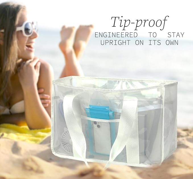 Fammart Iridescent Clear Beach Bag for Women, Jelly Tote Bag Waterproof Sandproof Pool Bag Cruise Vacation Essentials