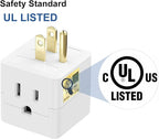 3 Outlet Wall Adapter,UL Listed Outlet Splitter 3 Prong,Cube Tap Plug Extender,3 Way Wall Outlet Adapter,Multiple Plug Expander,White,2 Pack