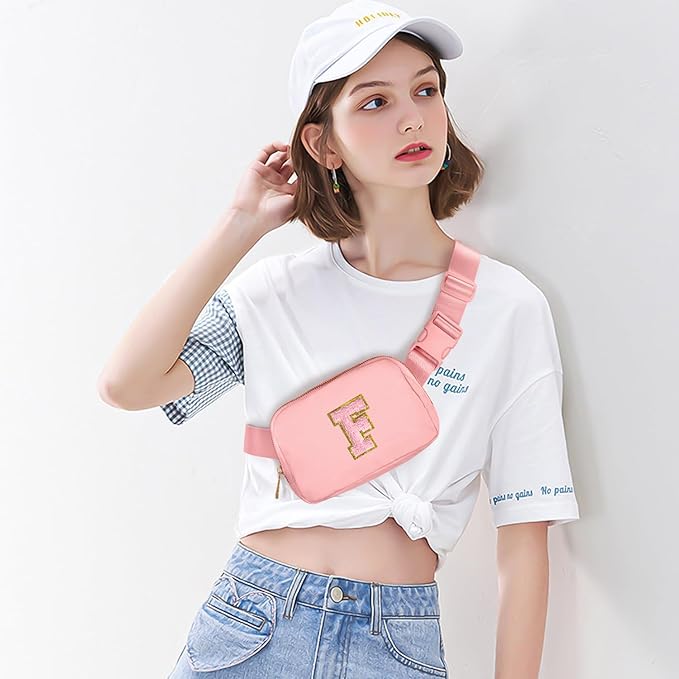 Gitus Customizable Gifts for Girls Age 6-8 8-10 Belt Bag Fanny Pack with Initial for Girls Birthday Gifts for Teenager Girls Teen Girl Gifts Trendy Stuff （Light Pink-F）
