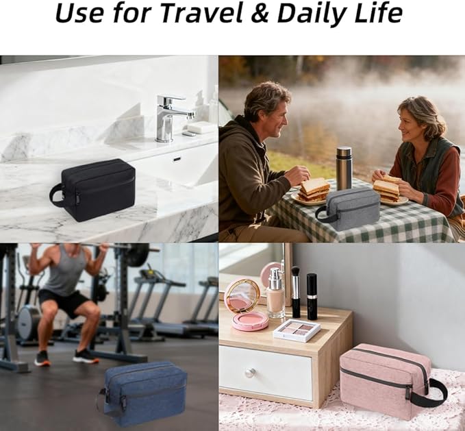 DSYSC Travel Toiletry Bag for Women Men, Small Makeup Bag, Water-Resistant Cosmetic Bag, Cosmetic Pouch, Traveling Dopp Kit, Travel Essentials Accessories (Black)