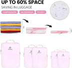 PFEYRPK Lightweight Compression Packing Cubes for Suitcases, Compressible Expandable Travel Packing Organizer with Clear Toiletries and Backpack Bag, Travel Essentials for Carry on Luggage 7 Set
