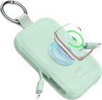 RORRY CharmGo Portable Charger, 5000mAh Portable Charger Power Bank with Built-in Cables, Travel Keychain Battery Pack for Apple Watch and iPhone Air/17/16/15/14/13/12, Green