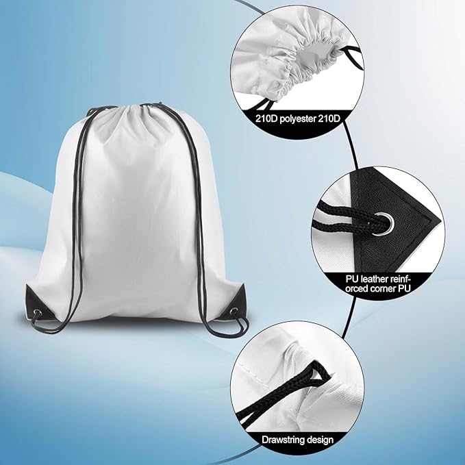15 Pcs White Drawstring Bags Drawstring Backpack Bulk, PLULON String Backpack Cinch Sack Sport Gym Backpack Bags for Yoga Traveling Outdoor Sports