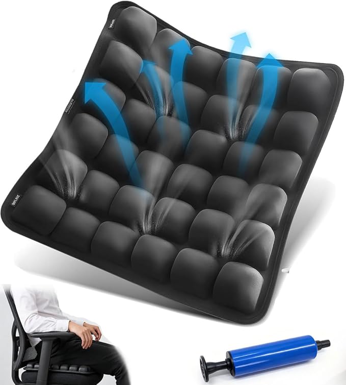 Sondur Travel Cushion, Portable Airplane Seat Cushion for Long Flights 3D Air Cel Inflatable Seat Cushion for Air Travel with Air Pump for Car,Office,Stadium,Ergonomic Comfort Support,Heavy Duty
