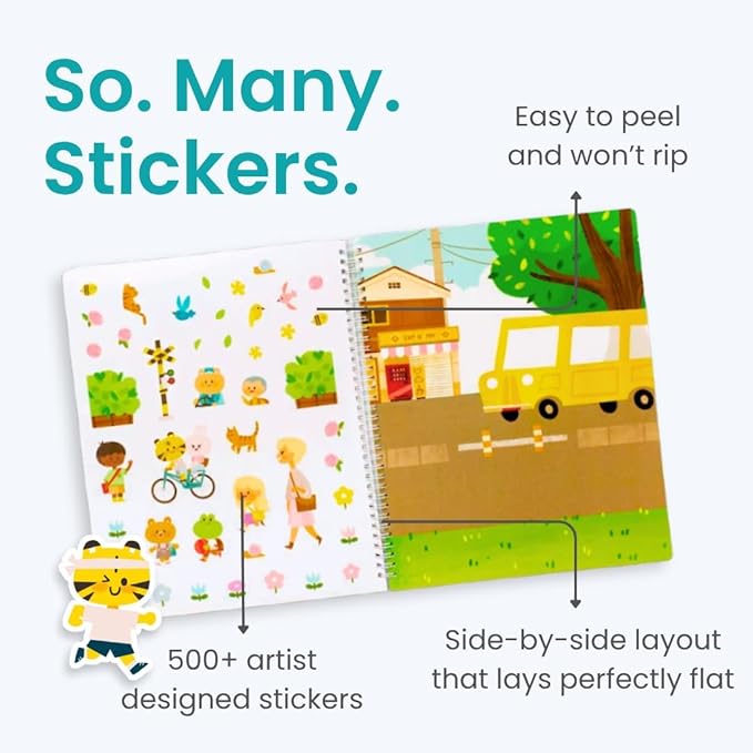 Let’s Go to School 500+ Sticker Book by Cupkin Fun Toddler Travel Activity Coloring and Sticker Book, Road Trip Essentials, 12 Coloring Pages 12 Side by Side Scenes for Ages 2–8 Years