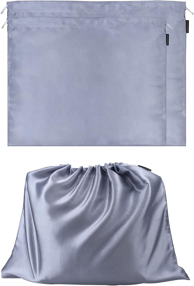 2 Pack Dust Bags for Handbags Silk Dust Cover Bag for Handbags Purses Shoes, Dustproof Drawstring Bag Travel Storage Pouch (Grey)