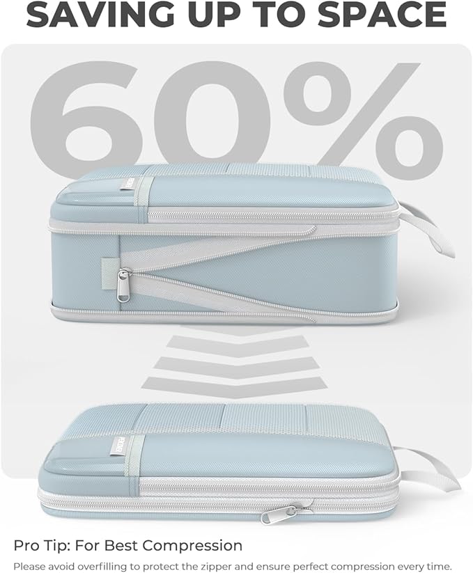 Percover Compression Packing Cubes 8-Piece Set, Packing Cubes Compression for Travel with Laundry Bag & Shoe Bag, Travel Organizer for Carry On & Checked Luggage, Slate Blue
