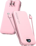 Portable Charger, 10000mAh PD20W Fast Charging Power Bank with Built-in Cables & Wall Plug, External Battery Pack with LED Display, Travel Essentials Battery Bank for iPhone, iPad, Samsung Fairy Pink