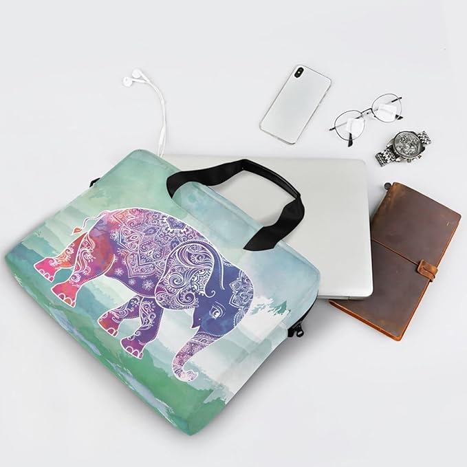Elephant Art Watercolor Painting Laptop Case, 15.6 inch Laptop Bag, Waterproof Laptop Sleeve, Protective Briefcase for Women Men