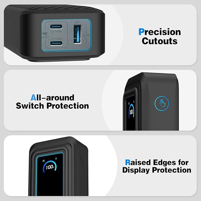 Silicone Case for Anker Prime Power Bank (26,250mAh 300W) Travel Protective Cover, Shockproof | Compact | Tactile Grip | Impact Protection for Anker Power Bank (300W), LCD Display Visible (Black)