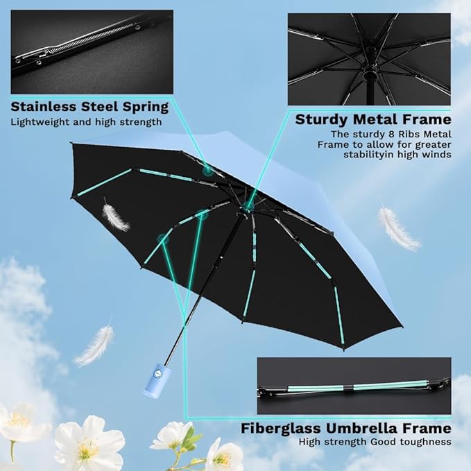 YINBAOGE Compact Travel Umbrella, Automatic Folding Windproof 8 Ribs, Lightweight Small Portable Parasol for Rain & Sun with UV Protection, Fits Car, Backpack, Purse, Men & Women