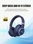 KVIDIO Active Noise Cancelling Headphones, 70 Hours Playtime Bluetooth Headphones with Microphone, Transparency Mode, Deep Bass and Hi-Fi Stereo Sound (Blue)