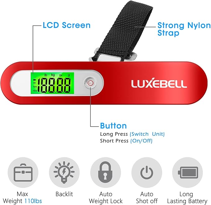 Digital Luggage Scale Vacation Travel Essentials Accessories Gifts for Traveler Portable Suitcase Handheld Weight Scale 110 lbs Hanging Baggage Travel Must Haves