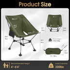 MOON LENCE High Back Folding Camping Chairs, Height-Adjustable, Widened Seat, for Beach with Anti-Sinking Feet (Green-Plus)