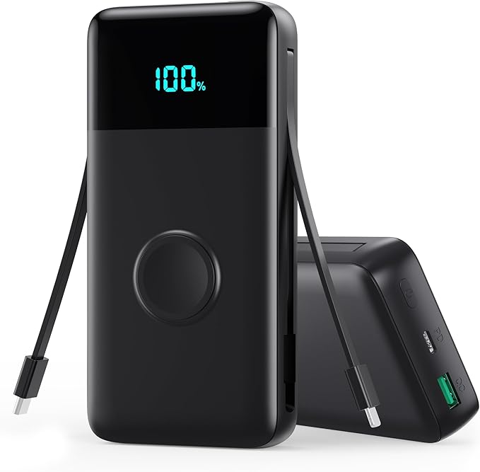 AONIMI Portable Charger 40800mAh Power Bank with 2 Built in Cables, 25W PD QC4.0 Fast Charging USB C Battery Pack, 5 Output 2 Input Phone Charger for iPhone 17/16/15,Android (Black)