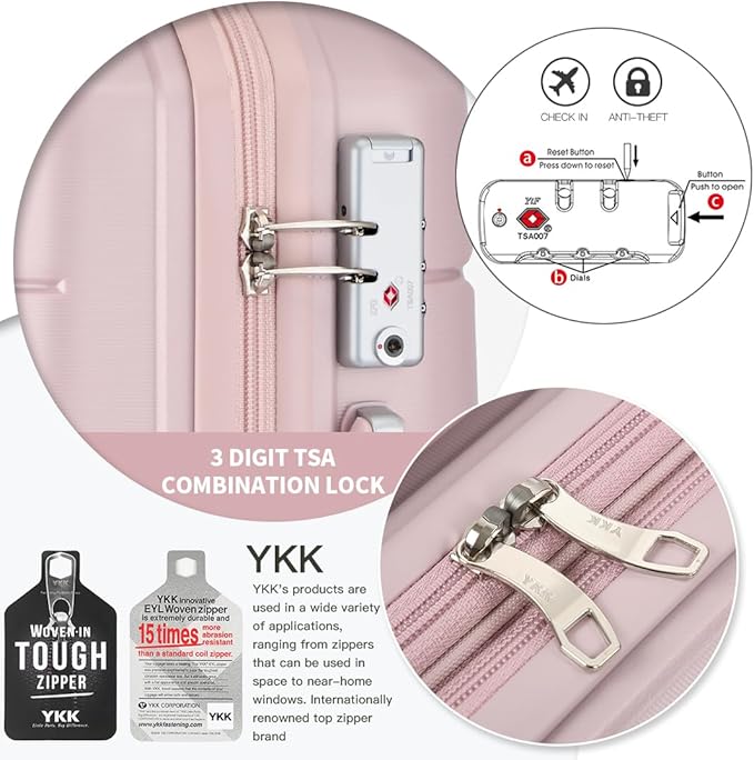 Somago Luggage Sets and Packing Cube Travel Set Lightweight Hardside Polypropylene Suitcases with Double Spinner Wheels and TSA Lock,Nude Pink