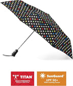 totes Portable Umbrella for Travel – Compact for Car, Backpack and Purse – Windproof, Strong, UV Sun Protection, Water-Repellant, Foldable On-the-Go Umbrella with Auto Open/Close
