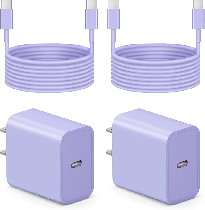 iPhone 17 16 15 Charger Fast Charging 6FT - 20W USB C Charger Block with 6FT Type C to C Cable Compatible with iPhone 17/17 Pro/17 Pro Max/Air/16/16e/15, iPad Pro, iPad Air (Purple)
