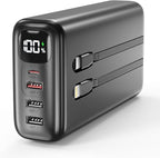 51000mAh Portable Charger with Built-in USB-C & Lightning Cables, 22.5W Fast Charging Power Bank, High Capacity Battery Pack for iPhone, Samsung, Android, Travel, Camping