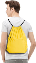 Drawstring Backpack Sports Water Resistant String Bag Sport Gym Sackpack for Women Men Large with Zipper, Yellow