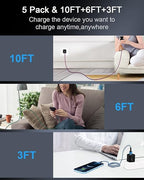 Lightning Charger-10Ft, 5Pack USB A to Lightning Cable for iPhone 14 Pro Max 14Pro 14 13 13Pro 12 Max 12Pro 11 Mini 11Pro SE X XR XS 8 Plus 7 6 6s Apple Certified Phone Charging Power Cord Wire