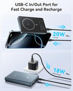 Kuulaa 0.5" Magsafe Portable Charger, 10000mAh Magnetic Power Bank & Slim Battery Pack - Qi2 Certified 15W Wireless Charging with 20W USB-C PD for iPhone 17/16/15/14/13/12 Pro/Air Series