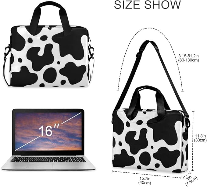 Cow Print Laptop Case, 15.6 inch Laptop Bag, Waterproof Laptop Sleeve, Laptop Briefcase for Women & Men