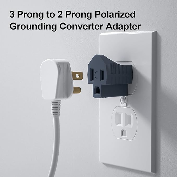 3 Prong to 2 Prong Adapter, Polarized Grounding Converter, 3-Prong Plug Adapter, ETL, Grey, 4 Pack