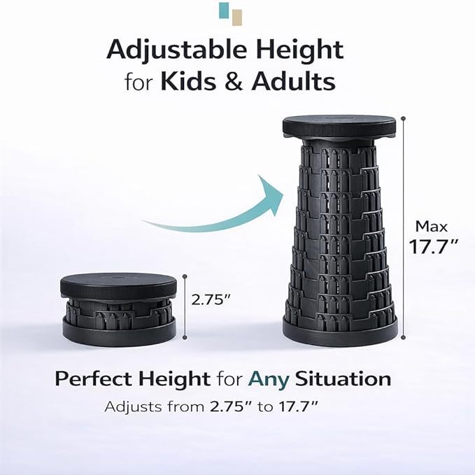 Telescoping Folding Camping Stool, Portable Adjustable Height Outdoor Chair, 1-Second Setup, Compact Lightweight for Camping, Fishing, Hiking (US Purple)