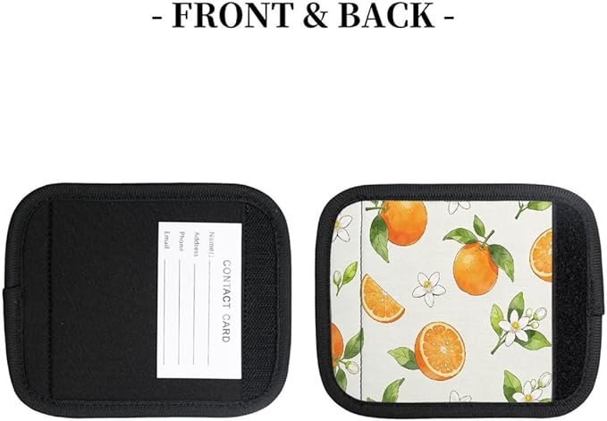 2 Pack Luggage Handle Wrap with Travel Tags - Non-Slip Protective Cover Soft Handle Grips Covers for Suitcase(Orange Flowers)