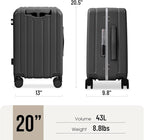 Apelila 20" Ride-On Suitcase with Seat, Double Handle Carry On Luggage with Mesh Pocket & Side Hooks, Hard Shell Spinner Wheels, TSA Lock & Seat Belt