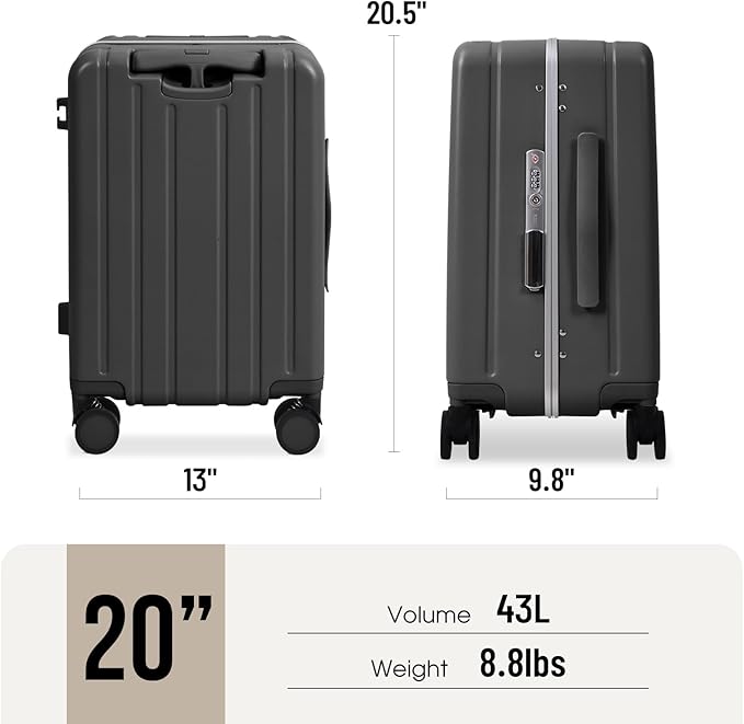 Apelila 20" Ride-On Suitcase with Seat, Double Handle Carry On Luggage with Mesh Pocket & Side Hooks, Hard Shell Spinner Wheels, TSA Lock & Seat Belt