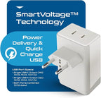 Ceptics European Plug Adapter, International Power Plug with USB & USB-C - 2 USA Socket, QC 3.0 & PD -Type C Outlet Adaptor Charger for Spain France Germany Greece Turkey Portugal, Fast Charging