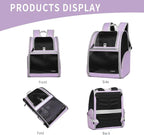 Cat Backpack Carrier for Small Dogs and Medium cat Puppy Kitten Bunny Pet Carrier Backpack Collapsible with Fully Ventilated Mesh with Safety Leash (Purple, 12.9" L x 10.62" W x 15.5" H - M)