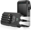 Solar Charger 20,000mAh, Portable Power Bank, 4 Cables Outdoor Waterproof External Backup Phone Charger with USB-C for Cell Phones, Solar Battery Pack with Dual Flashlight for Camping