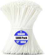 XINGO 5000 PCS White Zip Ties 12 Inch, 60 LBS Tensile Strength, Self-Locking Nylon Plastic Nylon PA66 Wire Ties for Indoor and Outdoor Use