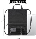 seyfocnia Drawstring Backpack Tactical String Bag with Zipper Pockets Waterproof Cinch Bag Sport Gym Sackpack - Black
