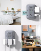 Addtam Surge Protector Outlet Extender, Multi Plug Wall Outlet with 4 USB Ports(PD 20W), 3-Sided 1800J Power Strip Plug Extension Outlet Splitter, Gray