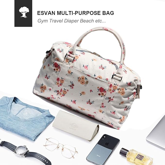 ESVAN Travel Tote Duffel Gym Bag,Weekender Overnight Carry-on Tote Crossbody Bag with Wet Pocket and Trolley Sleeve Upgraded