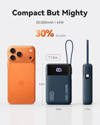 INIU 20000mAh Power Bank, Smaller 45W PD Fast Charging Portable Charger, Battery Pack with Build in USB C Cable, Travel Phone Flight-Safe Powerbank for iPhone 17 16 Samsung S26 Google iPad, Blue